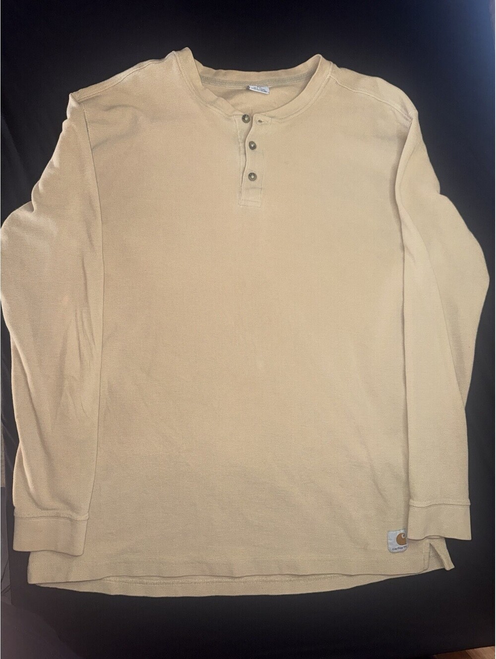 Vintage y2k Carhartt Mens Long Sleeve Henley Shirt Tan Waffle Thermal XL